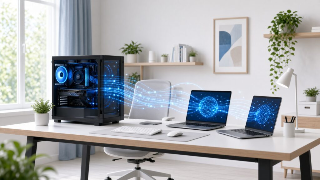 집 안의 PC와 노트북이 NVIDIA PAIR로 연결된 로컬 AI 추론 클러스터 구성도