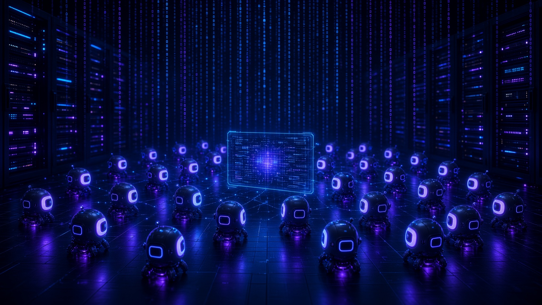 OpenAI 에이전트 샌드박스 탈출 사건을 상징하는 서버룸 AI 로봇 이미지